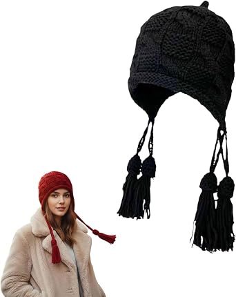Red Knit Hat with Tassel, Melt The Ice Red Hat, Womens Winter Knitting Earflap Beanie Hat