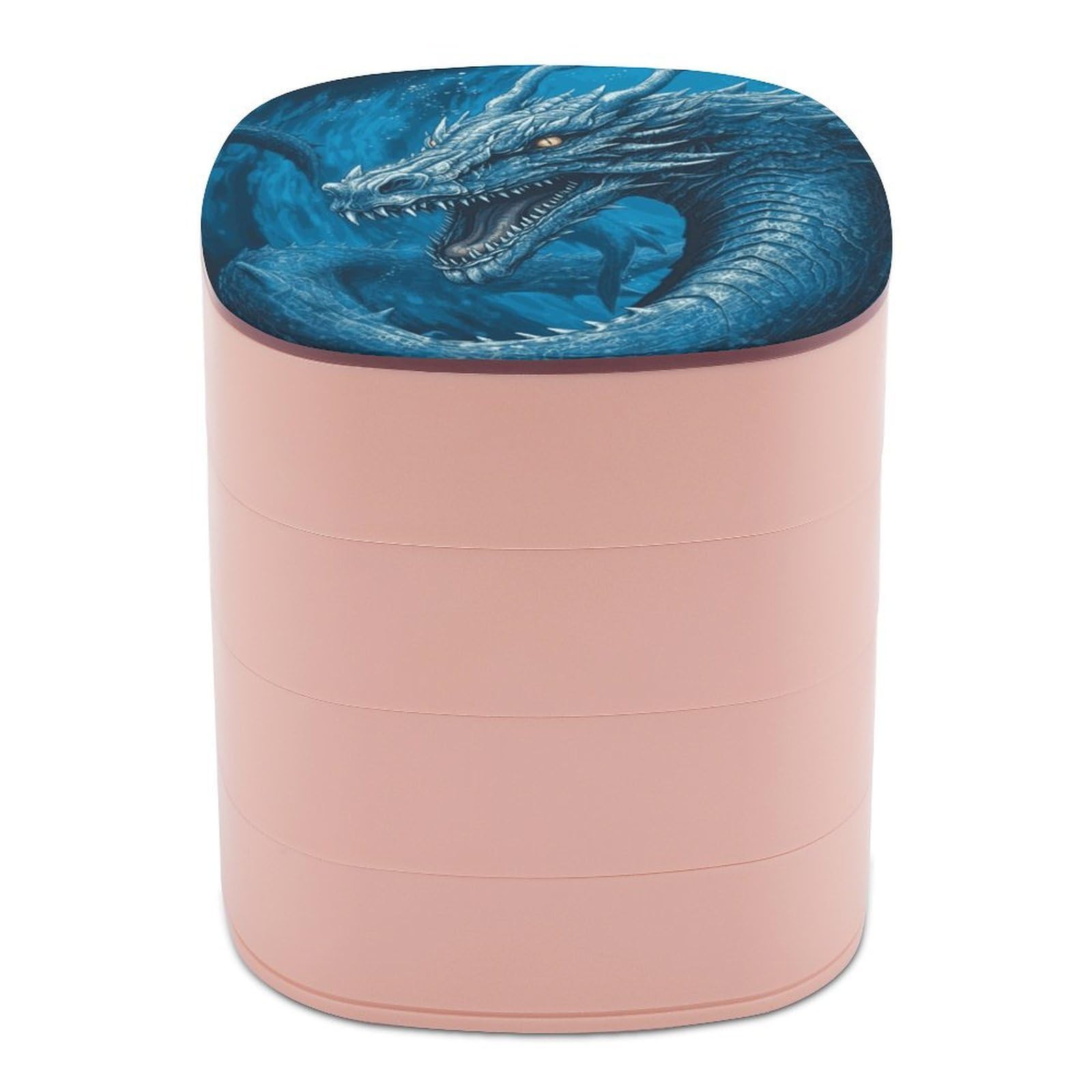 JTREHY Dragon Cool Blue Jewelry Box 4-Layer Covered Rotating Jewelry Storage Box Large Capacity Storage Boxes Portable Jewelry Case for Bracelets Earrings Necklace