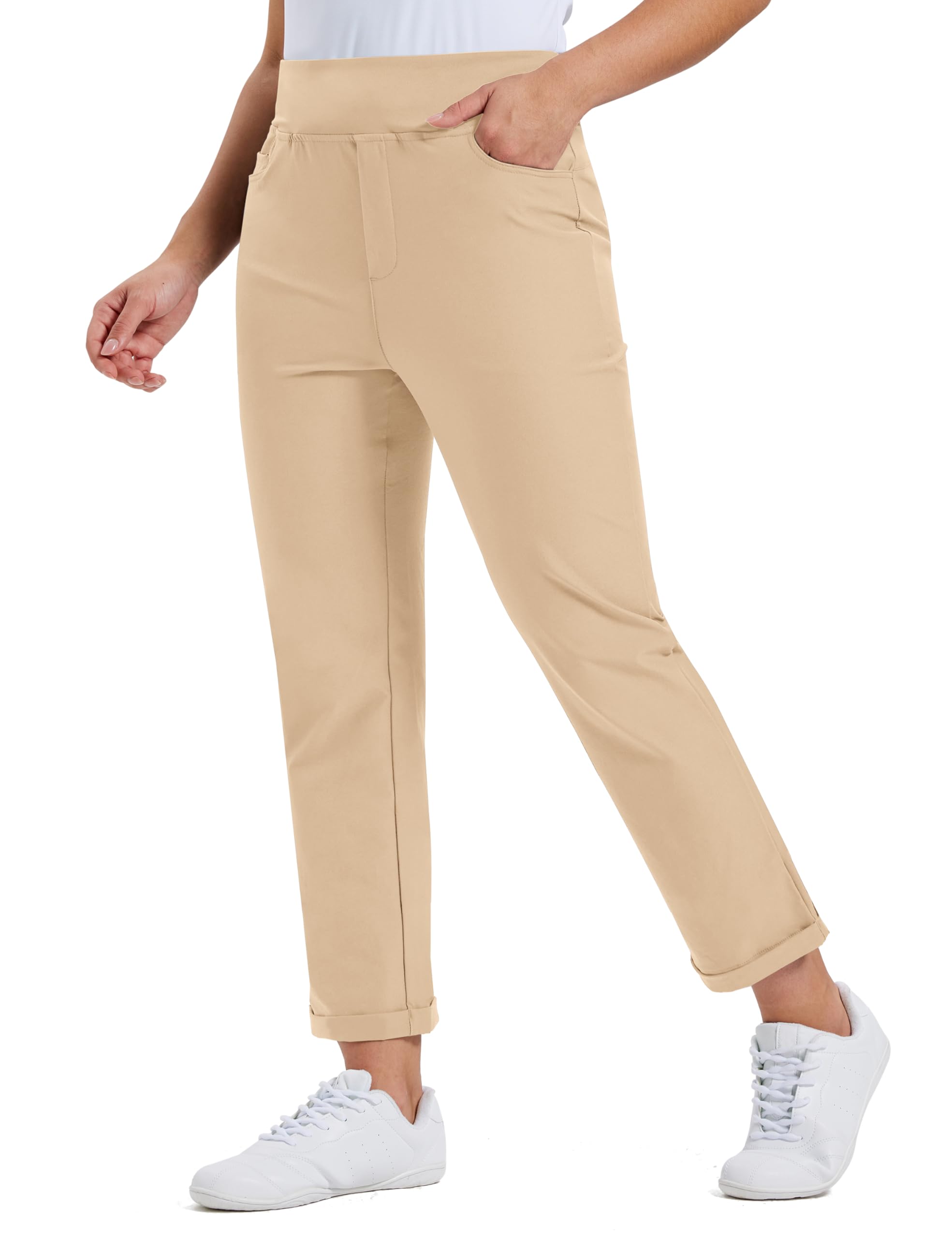 MoFiz Pantalon de Golf pour Femme avec Poches Pantalon Bureau de Extensible Pantalons de Business avec Ceinture élastique imperméable pour Sport, Voyage et Travail UPF50+ - 2