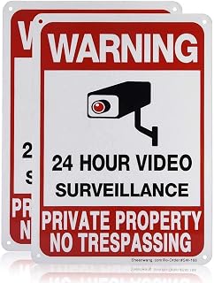 Sheenwang 2-Pack No Trespassing Private Property Signs - Rust-Free .040 Aluminum 10x7 Outdoor Video Surveillance Security Signs for Home, Business, Driveway