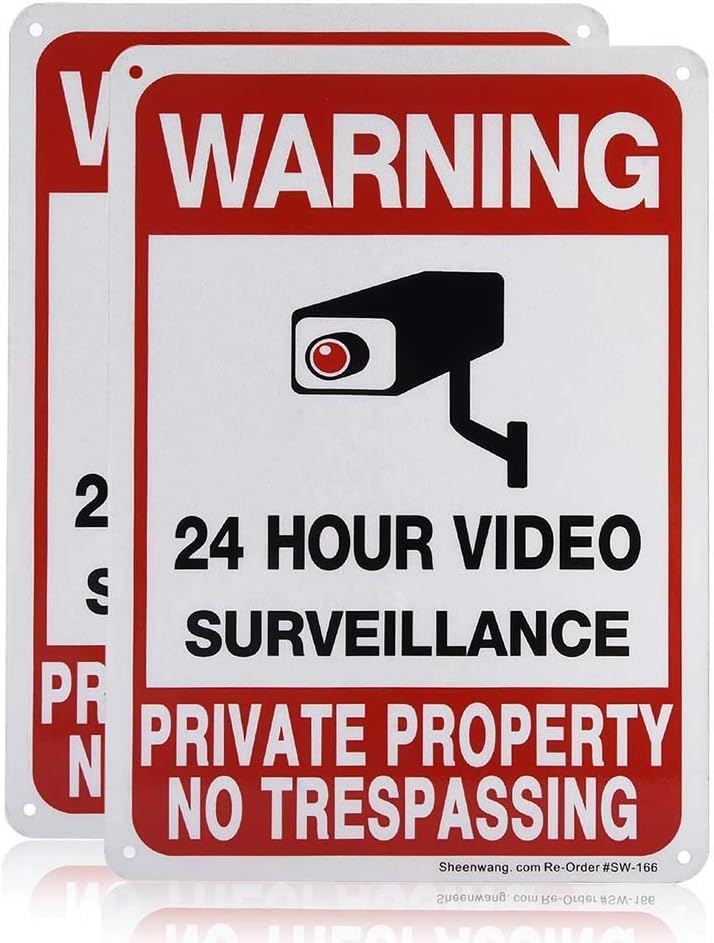 Sheenwang 2-Pack Private Property No Trespassing Sign, video surveillance signs outdoor, UV Printed .040 Mil Rust Free Aluminum 10 x 7 in, Security camera sign for home, Business, Driveway Alert, CCTV
