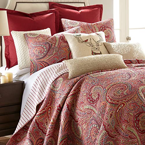 Levtex Home Spruce Red Quilt Set - King Quilt + Two King Pillow Shams - Paisley Pattern In Burgundy, Red, Tan, Grey - Quilt Size (106 X 92) And Pillow Sham Size (36 X 20)- Reversible Pattern -Cotton #TOP1