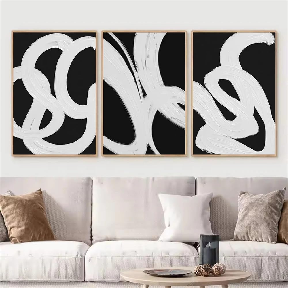 GOSRD Canvas Painting Modern Black and White Line Wall Art Abstract Minimalist Posters And Prints Pictures Living Room Decor(30x50cm-3Pcs)