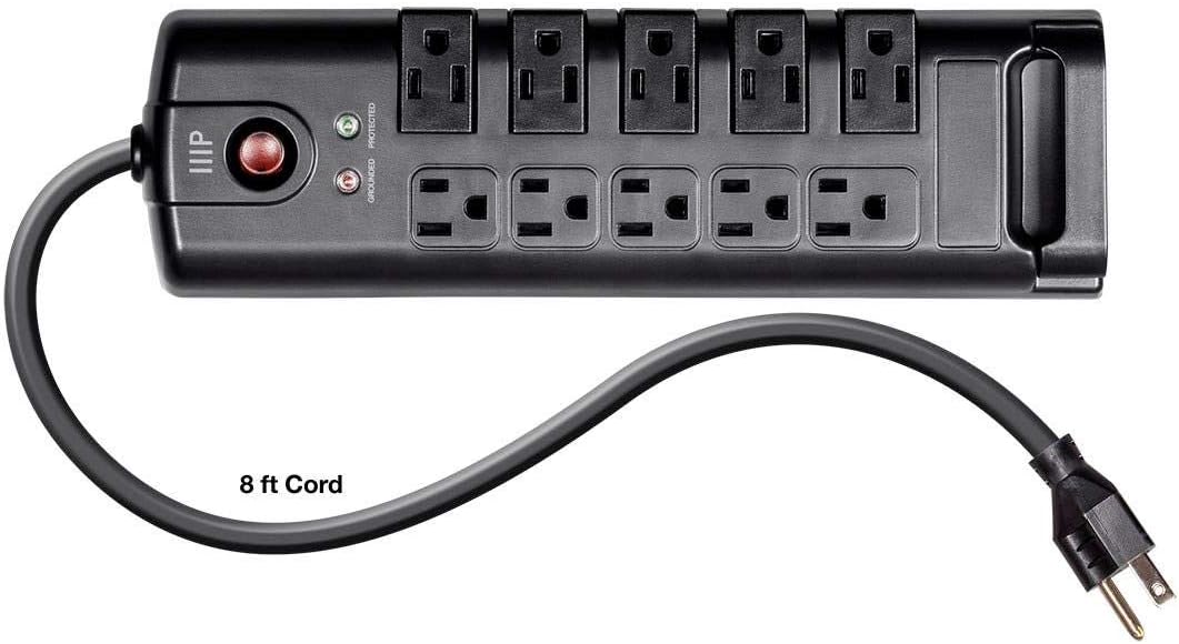 Monoprice 10 Outlet Rotating Surge Protector Power Strip - 2880 Joules, Heavy Duty Cord, 8 Feet, Black