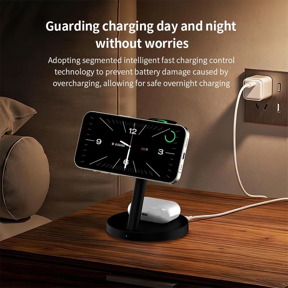 Caricabatterie wireless triplo da 25 W per Samsung Galaxy Series S26 S25 S24 S23 Fold Flip e compatibile con modelli Galaxy Watch (bianco)