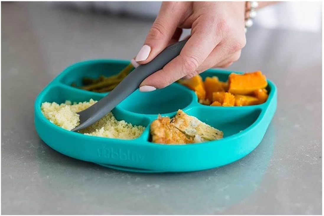 bblüv Yumi Anti-Spill Silicone Plate & Spoon Set-Aqua, Pack Of 1, B0145-A