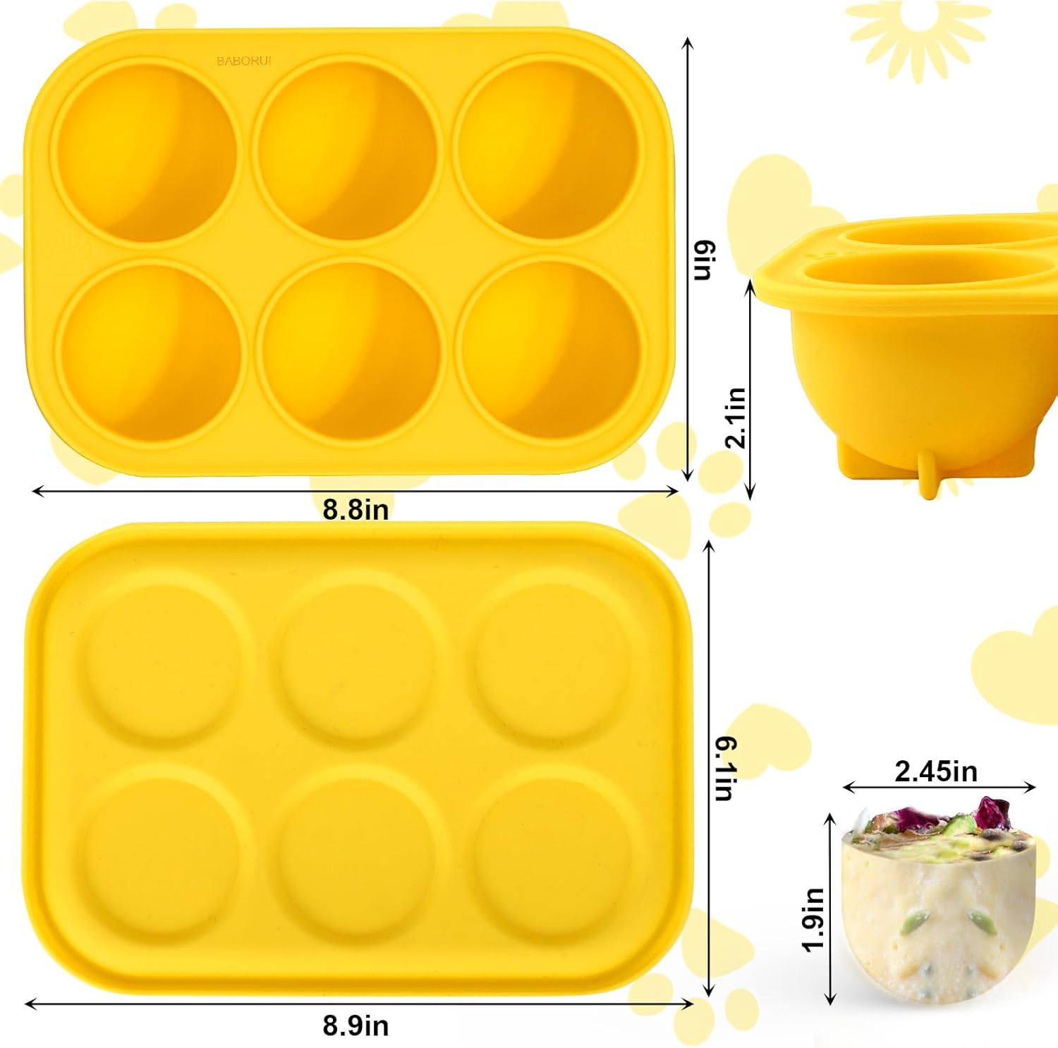 BABORUI 6 Cavities Dog Treat Molds with Lid for Woof Pupsicle XLarge 75lbs Up, Dishwasher Safe, Reusable Frozen Dog Treat Molds Silicone for Making Mix Refills Pops Ice Popsicle Treats (XL & Lid)