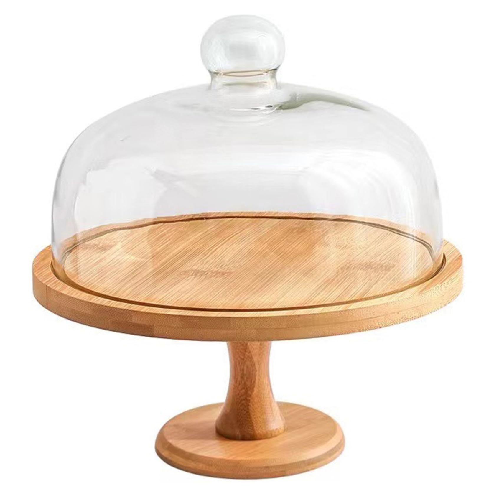 Soporte para tartas con tapa de cúpula, soporte para tartas de madera de 12.0 in con cubierta de cristal para exhibición de bodas y fiestas, diseño resistente de pie alto, de varios niveles p