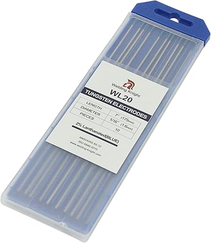 Welding Knight Electrodos de tungsteno TIG Welding WL20 2% azul lantanado, paquete de 10 unidades (116 pulgadas) Welding Knight Electrodos de tungsteno TIG Welding WL20 2% azul lantanado, paquete de 10 unidades (116 pulgadas)
