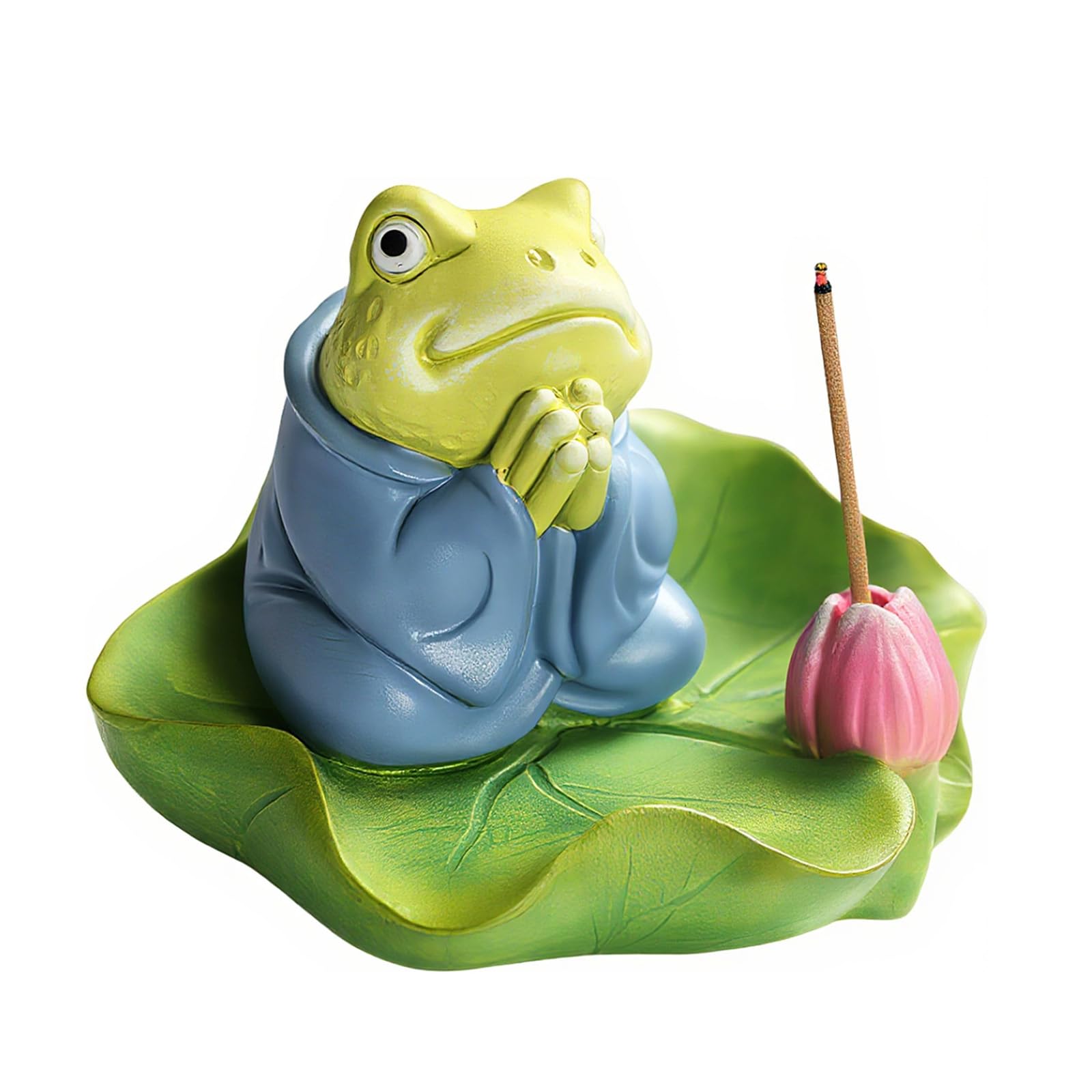 Tivleed Green，Blue，Pink Ceramic Green Frog Incense Holder With Lotus Leaf Tray – Cute Animal Statue Home Décor, Incense Burner For Sticks & Cones, Mini Zen Garden Accessory (8.5X7.5x5.7cm)