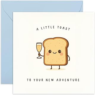 CENTRAL 23 Cute New Job Card – Little Toast and Champagne – Good Luck or Farewell Card for Colleague, Coworker, Officemate, Buddy, Friend, Boss – Cute Bread, New Adventures – Comes with Stickers