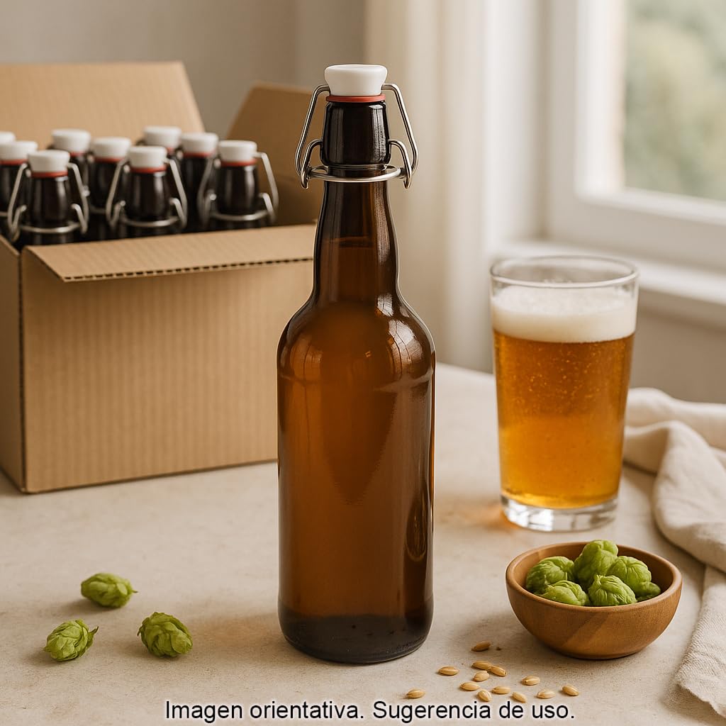 Cocinista Pack 25 Botellas Cerveza 50 cl Vidrio ámbar Estilo Belga con tapón mecánico Swing Top Reutilizable Cierre hermético para Cerveza casera Kombucha Sidra refrescos