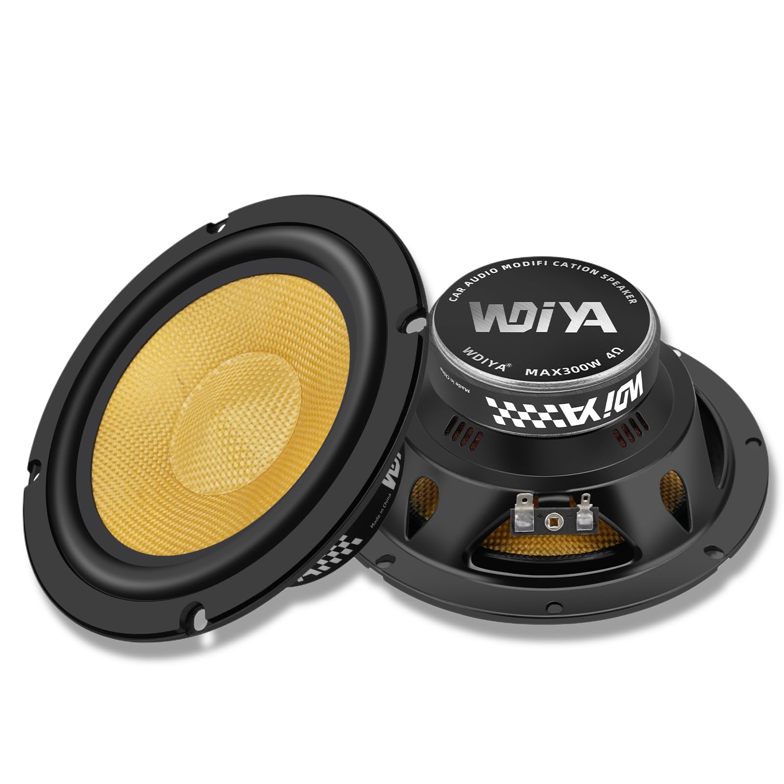 6.5 Inch Car Speakers, 4 Ohm, Glass Fiber Cone for Deep Bass &amp; Clear Mids – High Sensitivity, Shockproof Design (A)