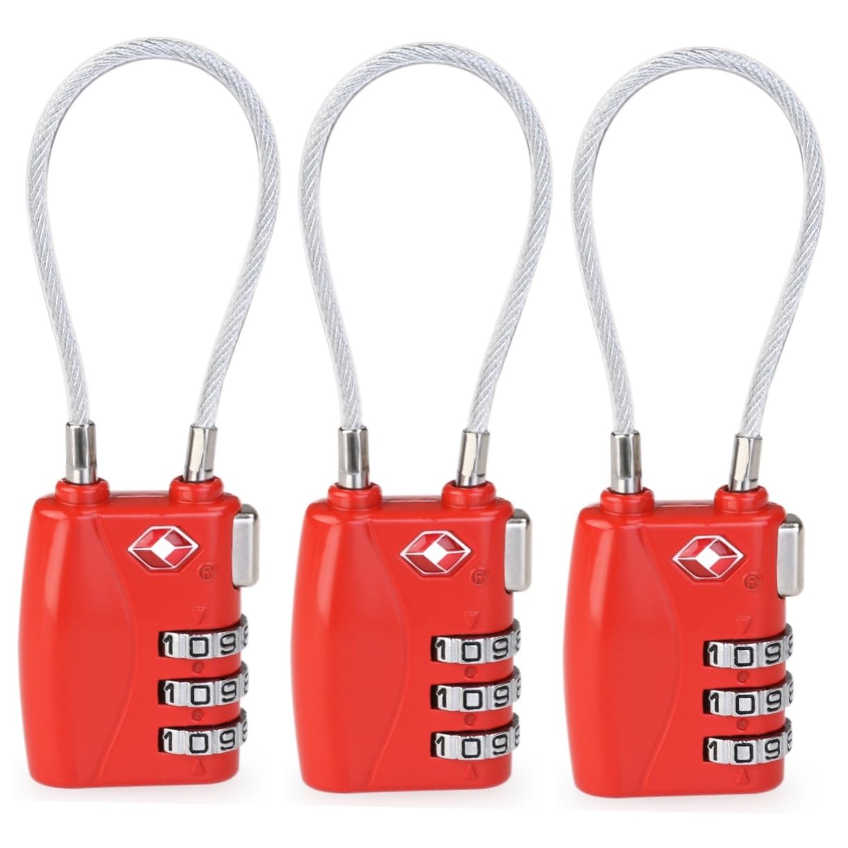 GALPADA Lucchetto Per Bagagli Con Cavo Da 3 Pezzi Lucchetto A 3 Combinazioni Omologato Rosso Per La Sicurezza Delle Valigie