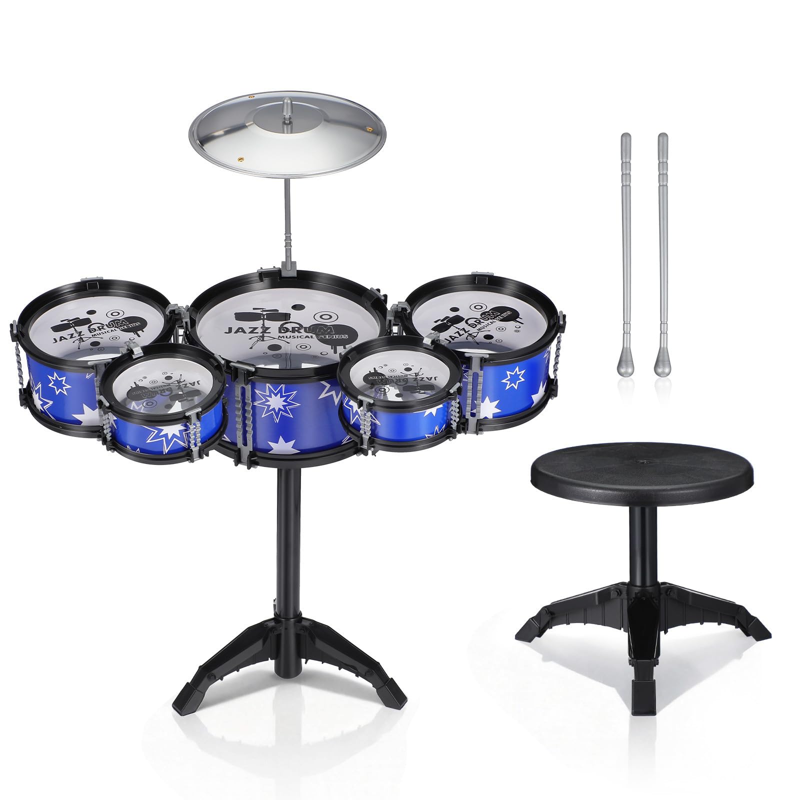 Batteria Jazz Per Bambini Piccoli Set Da Gioco Per Principianti Sgabello 21 Pollici Strumento Musicale a Percussione Educativo Per Sviluppare Senso Del Ritmo e Creatività