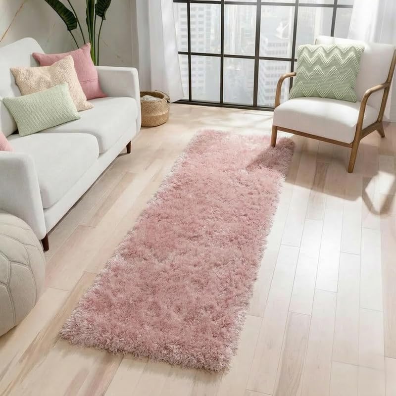 Image of Plain Fluffy Fur Rugs for Home, Living Room Decor Interior & Office 2x6 Feet Peach Pink