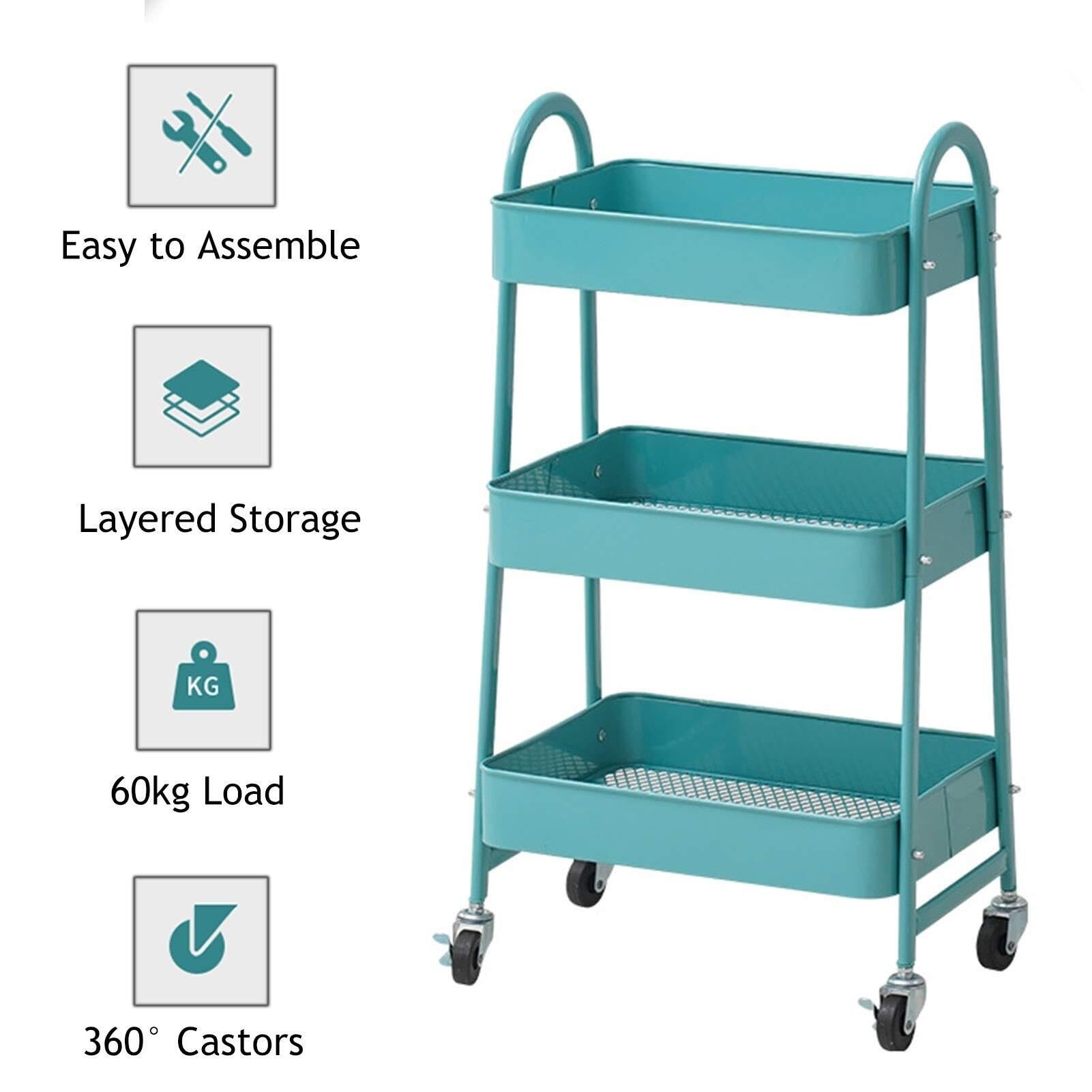 Carrello di servizio del salone di bellezza a 3 livelli con la maniglia Carrello di servizio di bellezza nizer per forniture per ufficio Carrello di filo della maglia di rotolamento con la ruota