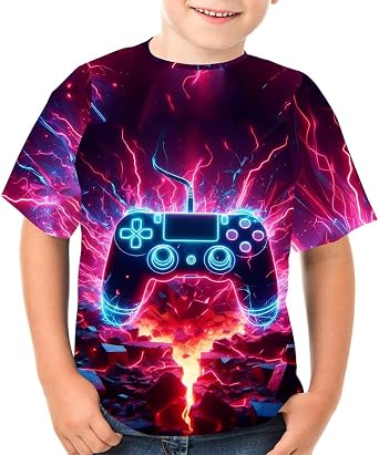 Boys Girls 3D Graphic Tees Unisex Short Sleeve T Shirt Novelty Neon Shirts for Boys 5-14 Years
