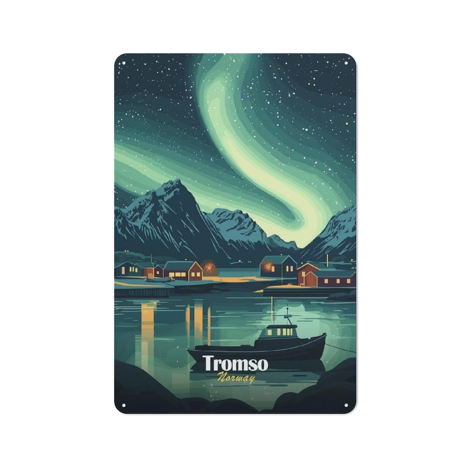 Junmoney Style-15 Tromso, Norway Aurora Borealis Retro Metal Sign 30X20cm For Dining Room Or Kitchen, For Vintage Wall Decor Fans, For Kitchen And Home Bar Decor