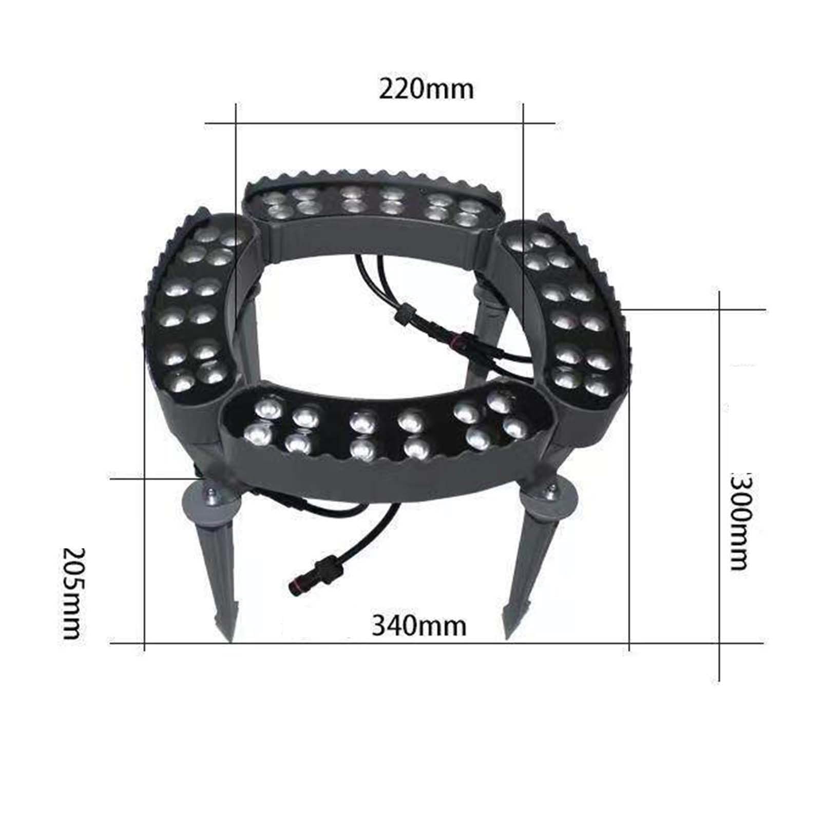 Generisch Lampa ogrodowa LED, wodoszczelna lampa pierścieniowa LED z ostrzem do wbijania w ziemię, do użytku na zewnątrz, kolorowy reflektor do drzew ogrodowych, 111-240 V, ciepła biel, 72 W, 6 sztuk