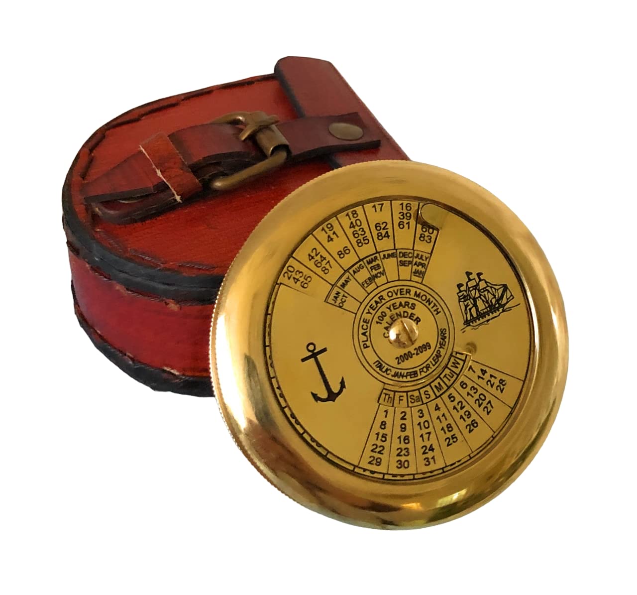 NauticalMart Marine Brass Compass with Calendar Nautical Decor, Pocket Compass, Camping Travelling Equipment, Boat Compass, Home Decor, Gifts for Teen Family, Nautical Navy Compass