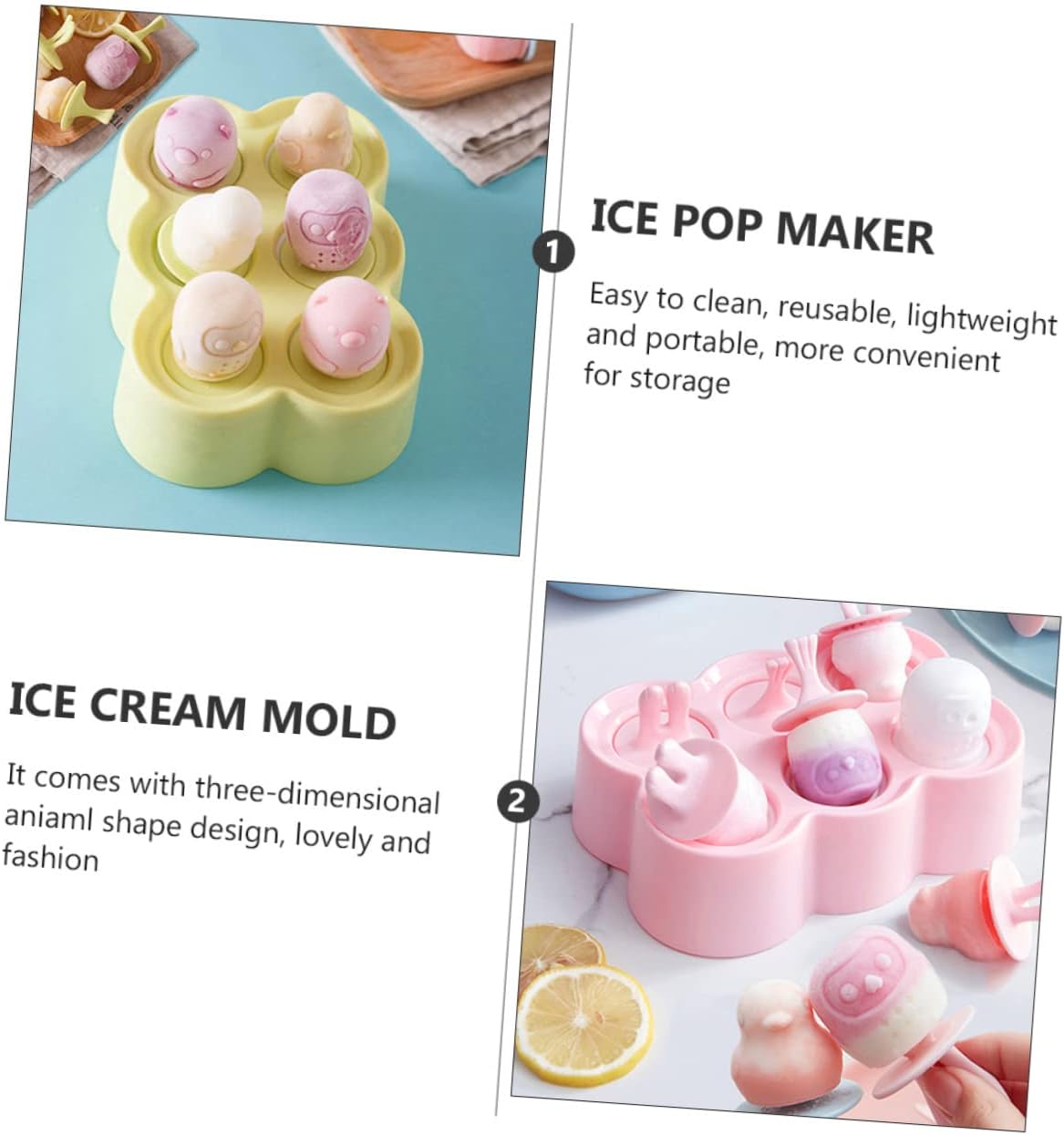4sets Diy Silicone Popsicle Molds Animal Shape Ice Cream Makers Reusable Ice Stick Molds Treats with Fruit Juice