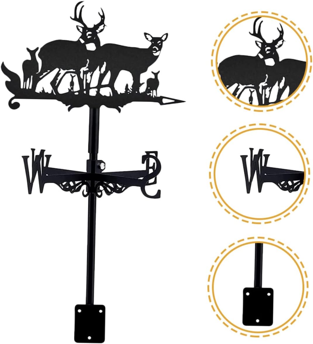 Metal Elk Weather Vane Yard Decor Outdoor Garden Stake Metal Lawn Weathervane Wind Direction Indicator for Patio and Roof Mount