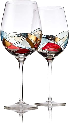 Miniatura 5 de Bezrat Juego de 6 copas de vino, pintadas a mano, artículos esenciales para bebidas, 11 pulgadas de alto, vaso grande para amantes del vino de 28