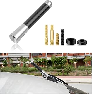 Short Antenna for Car, 3.11" Aluminium Alloy Carbon Fiber Stereo Radio Signal Receiver Antenna, Universal Screw-on Antenna Replacement for Car Truck SUV, Car Accessories (Silver)