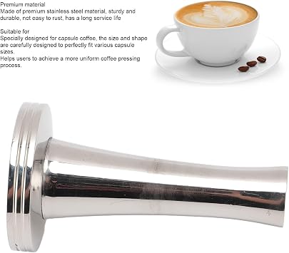 Coffee Tamper Stainless Steel Capsule Press Tool for Achieving Even Coffee Pressing Process, for Capsule Lovers At Home or Office (Large, Flat Bottom)