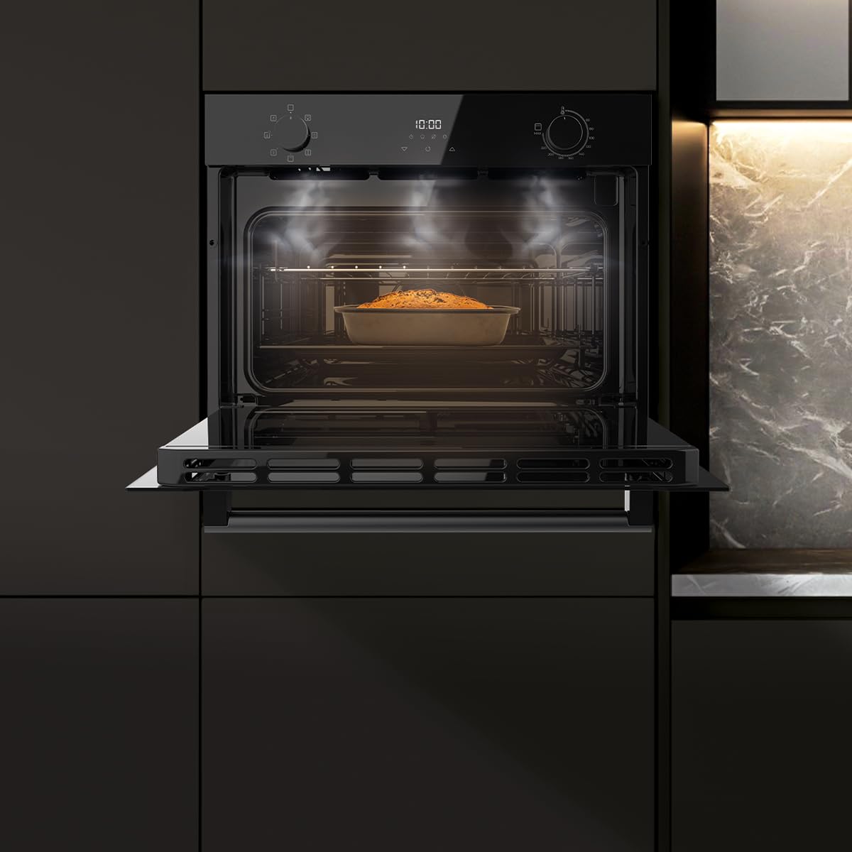 Cecotec Forno Incasso Multifunzione 53L Bolero Hexa M224500 Glass Black A. 2600W, 7 Funzioni con Grill, Defrost, Steam Assist, Basso Consumo, Facile Pulizia, Controllo Tattile, Ventilatore