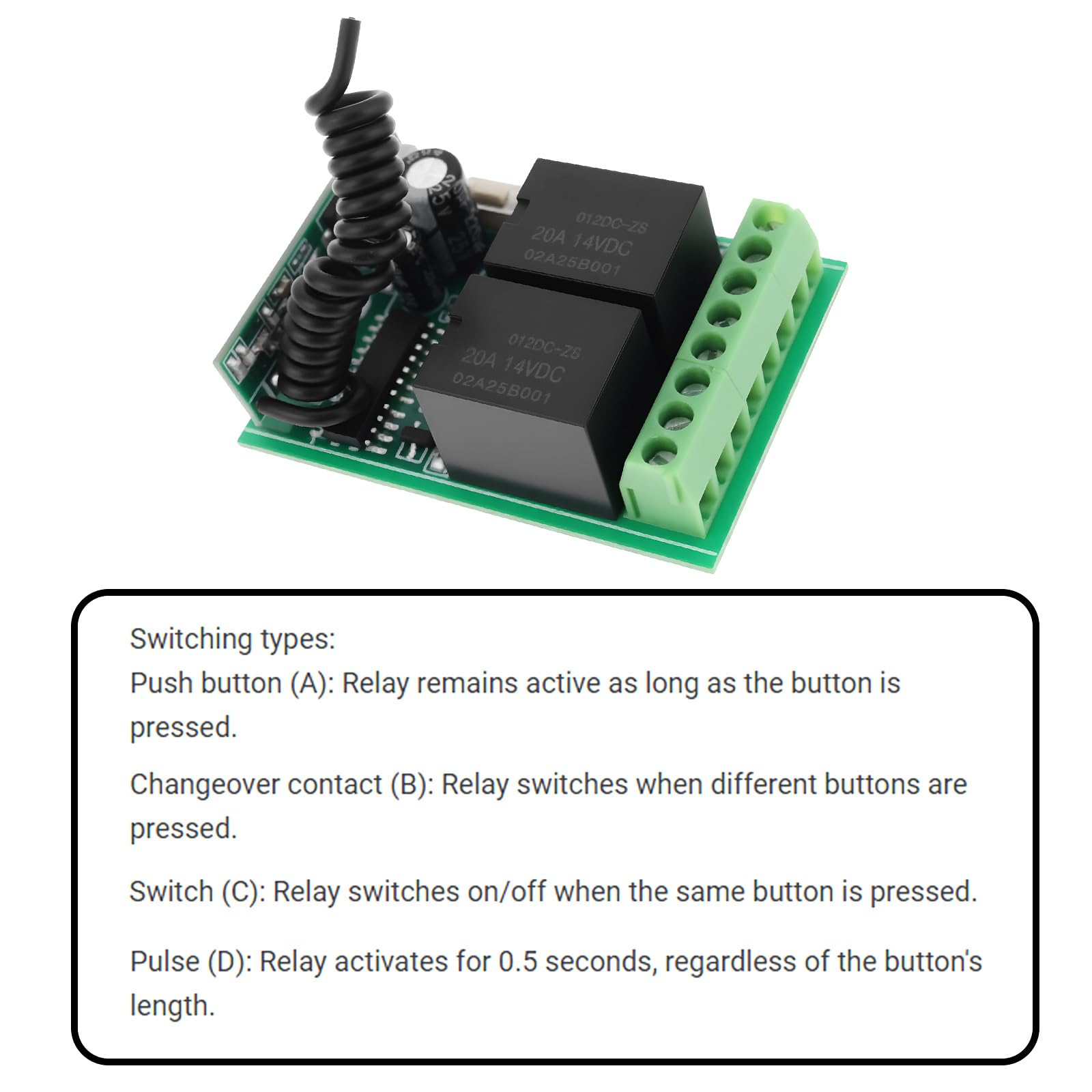 YINETTECH OU-433L2 Learning 2 Channel Radio Receiver Board 12V 433MHZ for Remote Control - Image 4