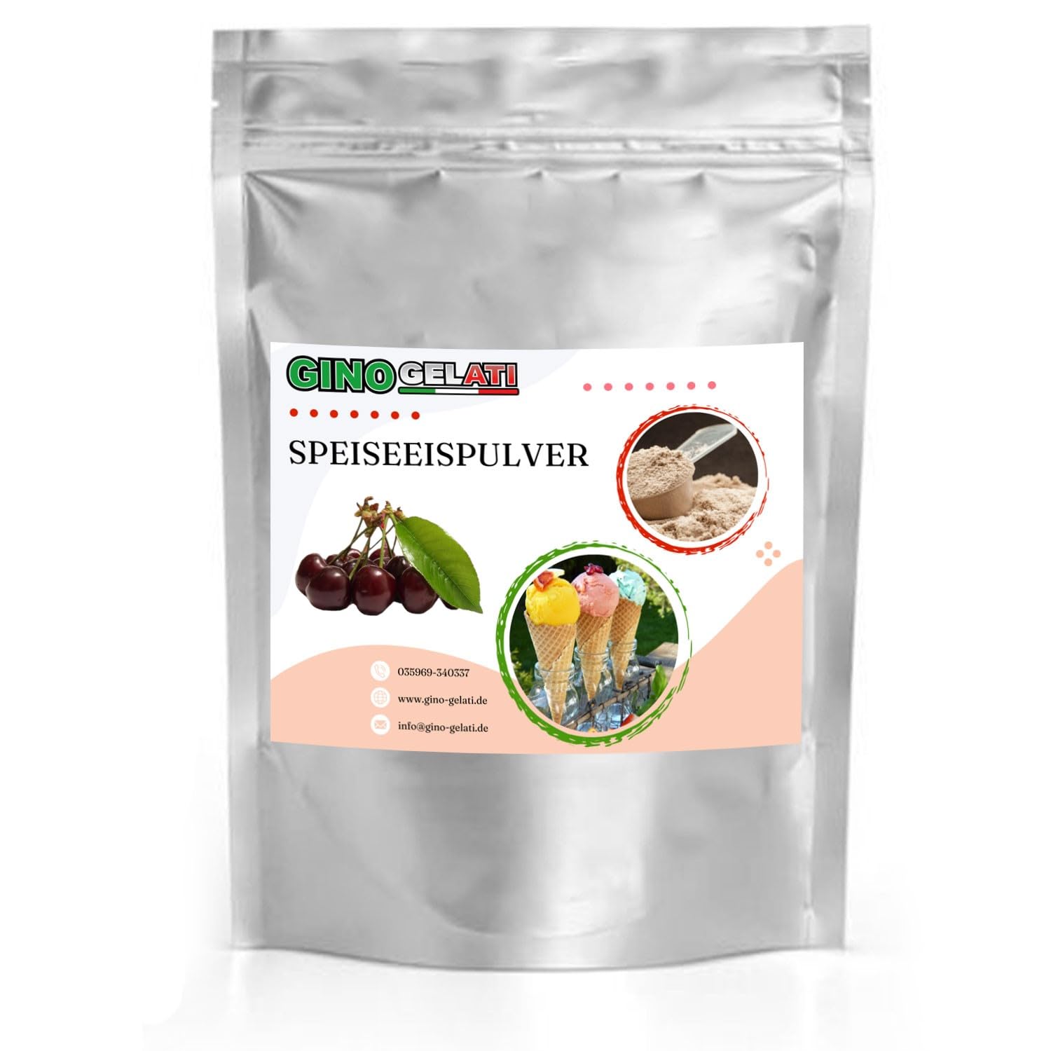 Gino Gelati fruchtiges Eis Speiseeis Pulver, verschiedene Geschmackssorten, schnelle und einfache Zubereitung, für Gastronomie und private Küche, Made in Germany (10 Kg, Sauerkirsche)