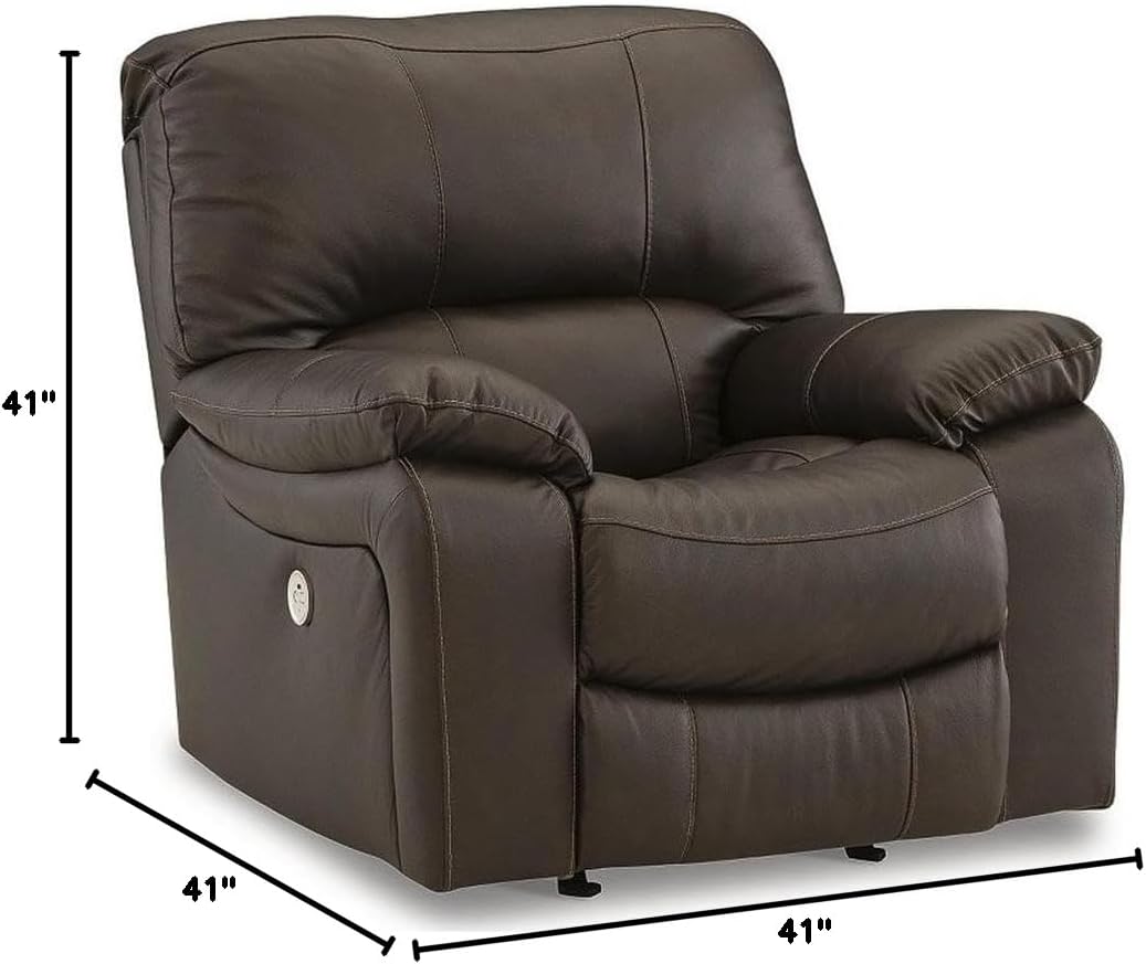 Bowery Hill Power Recliner Chair, 41"W x 41"D x 41"H, Leather Match Upholstery, Dark Brown Finish, Metal and Wood Frame, Adjustable Positions, USB Port, Contemporary Style Reclining Chair for Living