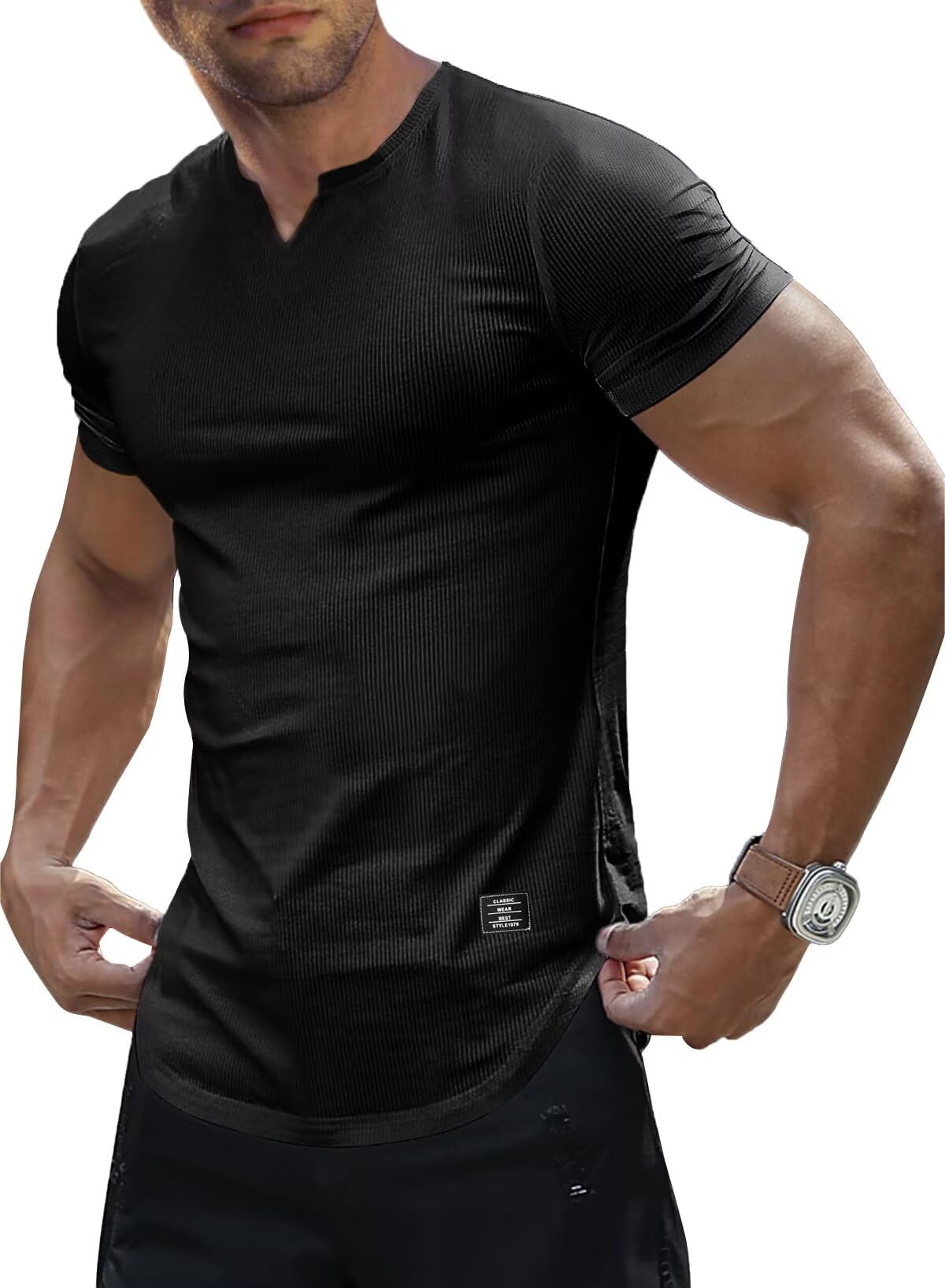 Meilicloth Camiseta Hombre Slim Fit Cuello en V Manga Corta Deportiva Básica Musculosa Colores Varios S-3XL