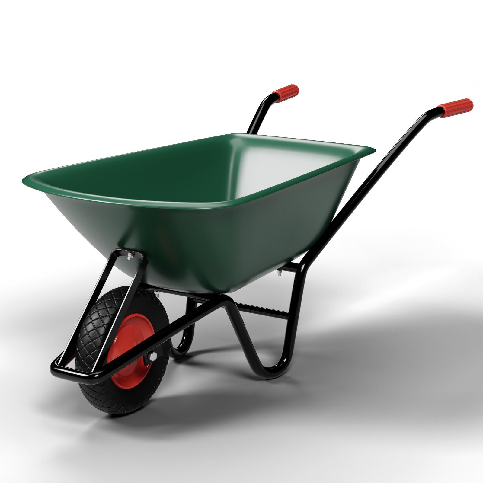 Schubkarre | Robustes Polypropylen | 150kg Tragkraft | 100L Volumen | Luftreifen | Grün | Ergonomischer Griff
