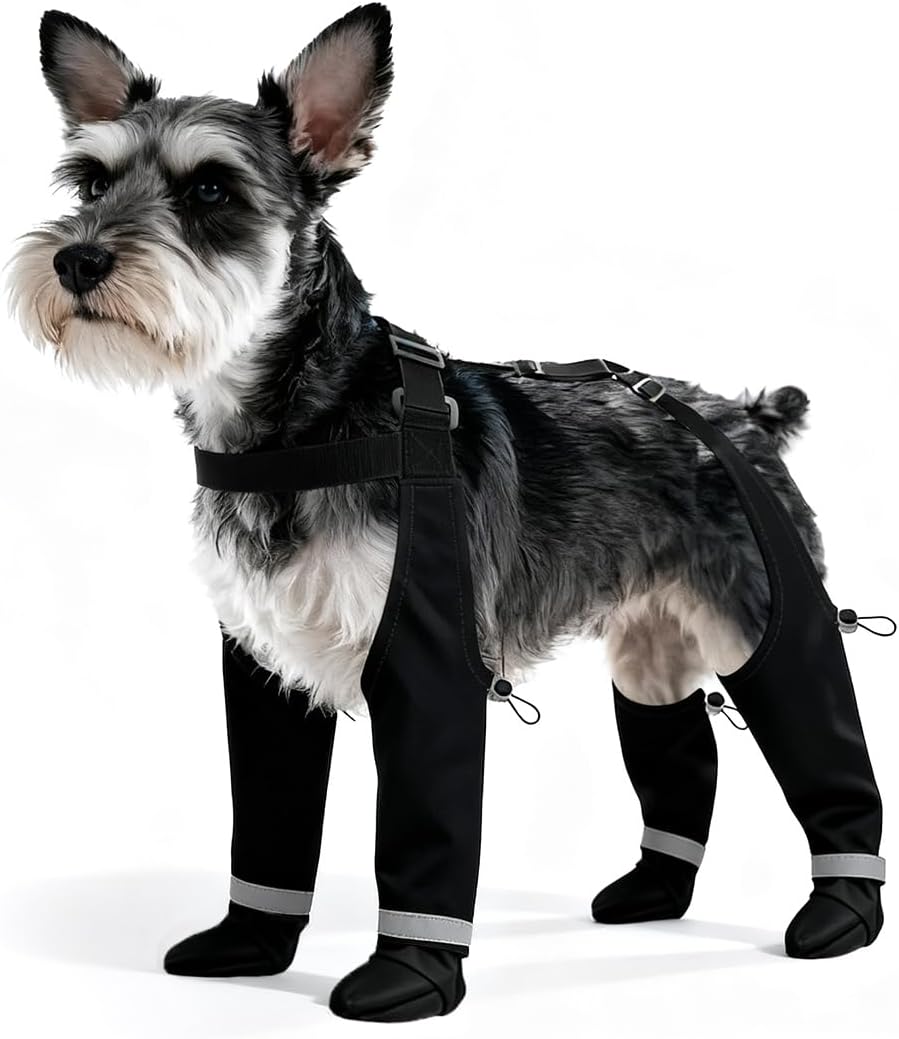 Dog Boots with Adjustable Suspender, Anti-Slip Dog Shoes, Waterproof Paw Protector for Rainy, Snowy, Hot Pavement, L