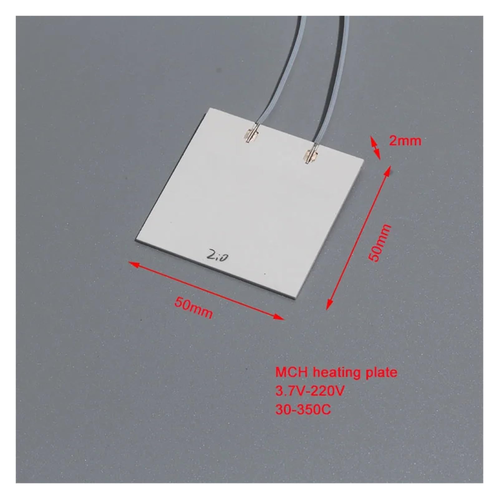 Placa calefactora de cerámica MCH de 50 x 50 x 2 mm, multivoltaje (3,7 V-220 V), calentador de óxido de aluminio de alta temperatura, 1 unidad (36 V, 85 W, 250 C)