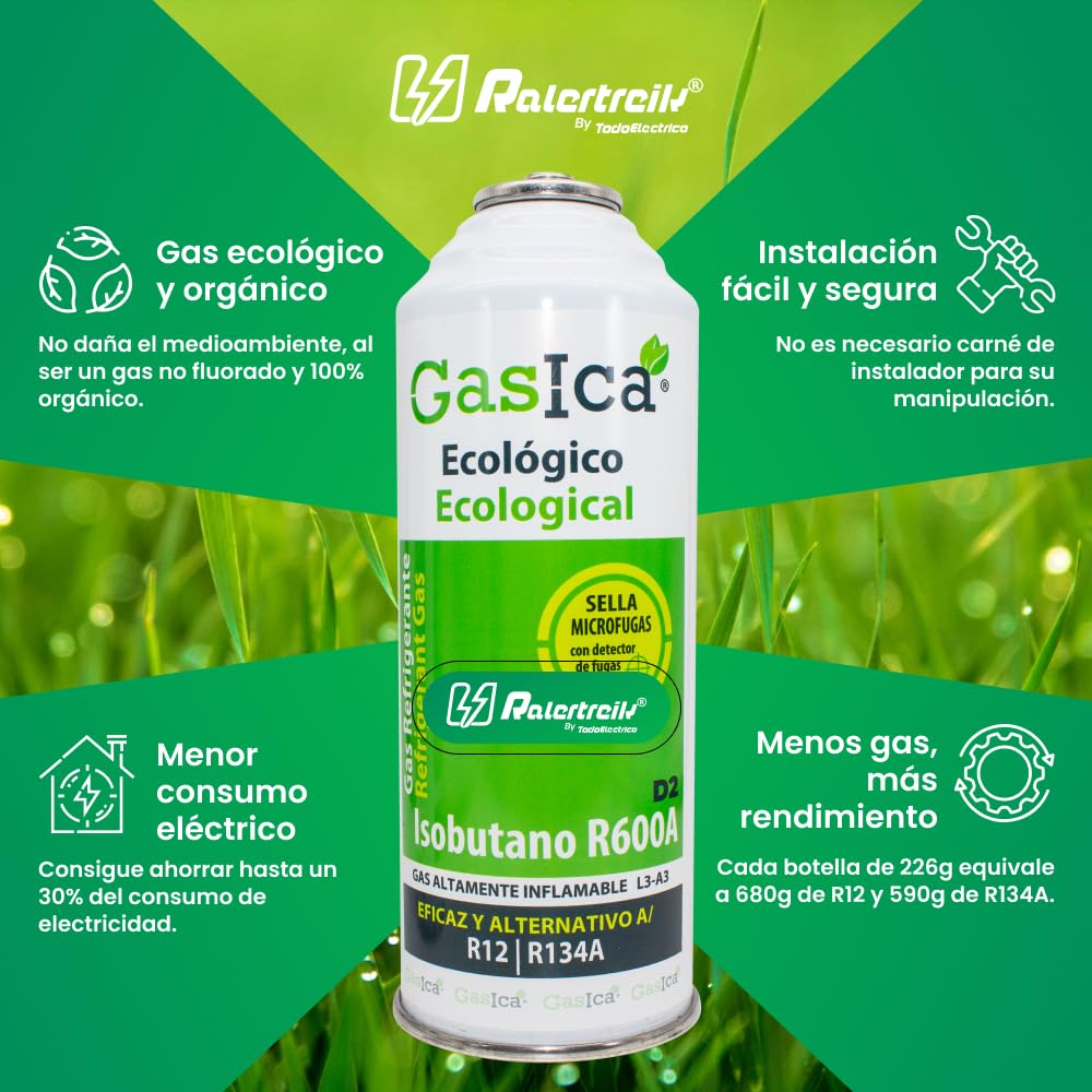 Gas refrigerante orgánico sustituto del R12 y R134A (2 botellas + manometro + llave + conector rapido)