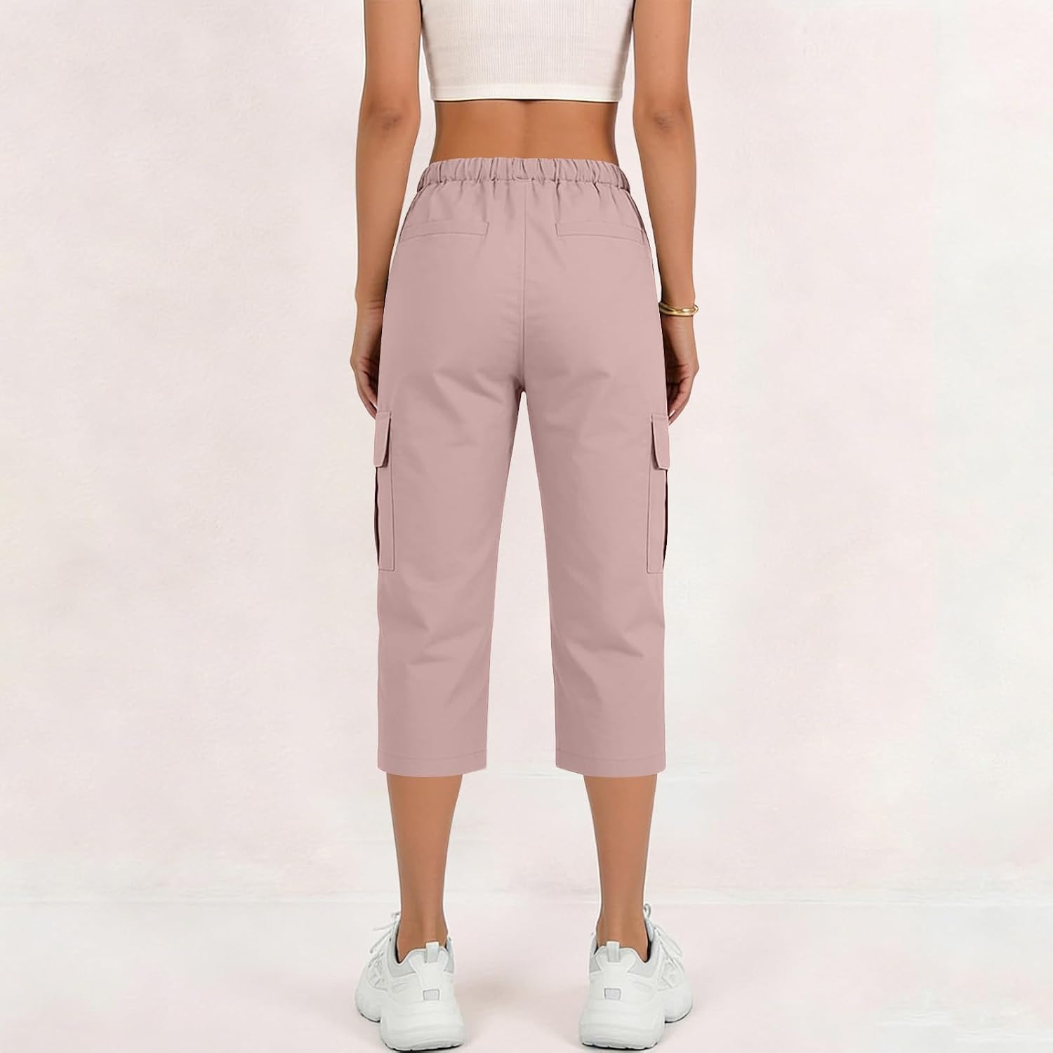 Cargo Capris for Women Hiking Pants Casual Summer Quick Dry Outdoor Travel Pull On Capri High Waist Pants with Pockets