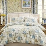 Cozaline Blue Floral Duvet Cover Set Queen Size 100% Cotton Botanical Patchwork Vintage Bedding Quilt Cover All Season 3 Pieces Soft Lightweight Comforter Cover