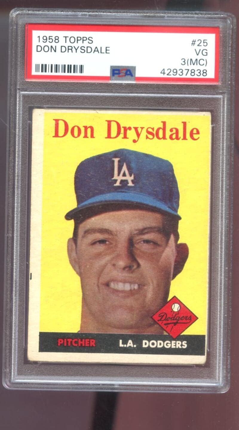 1958 Topps #25 Don Drysdale PSA 3 (MC) Graded Baseball Card Los Angeles Dodgers