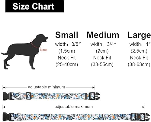 Miniatura 4 de Collar ajustable para perro con patrones, ultra cómodo, de nailon suave, transpirable, para perros pequeños, medianos y grandes (M, mariposa)