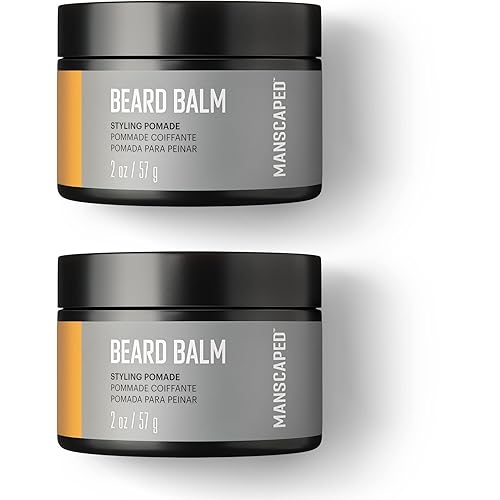 MANSCAPED® Beard Balm, Styling Pomade with Shea Butter, Coconut Oil & Beeswax - Moisturizes, Softens, Strengthens & Shines Beards, Mustaches & Facial Hair, for Sensitive Skin, (2 oz) 2-Pack