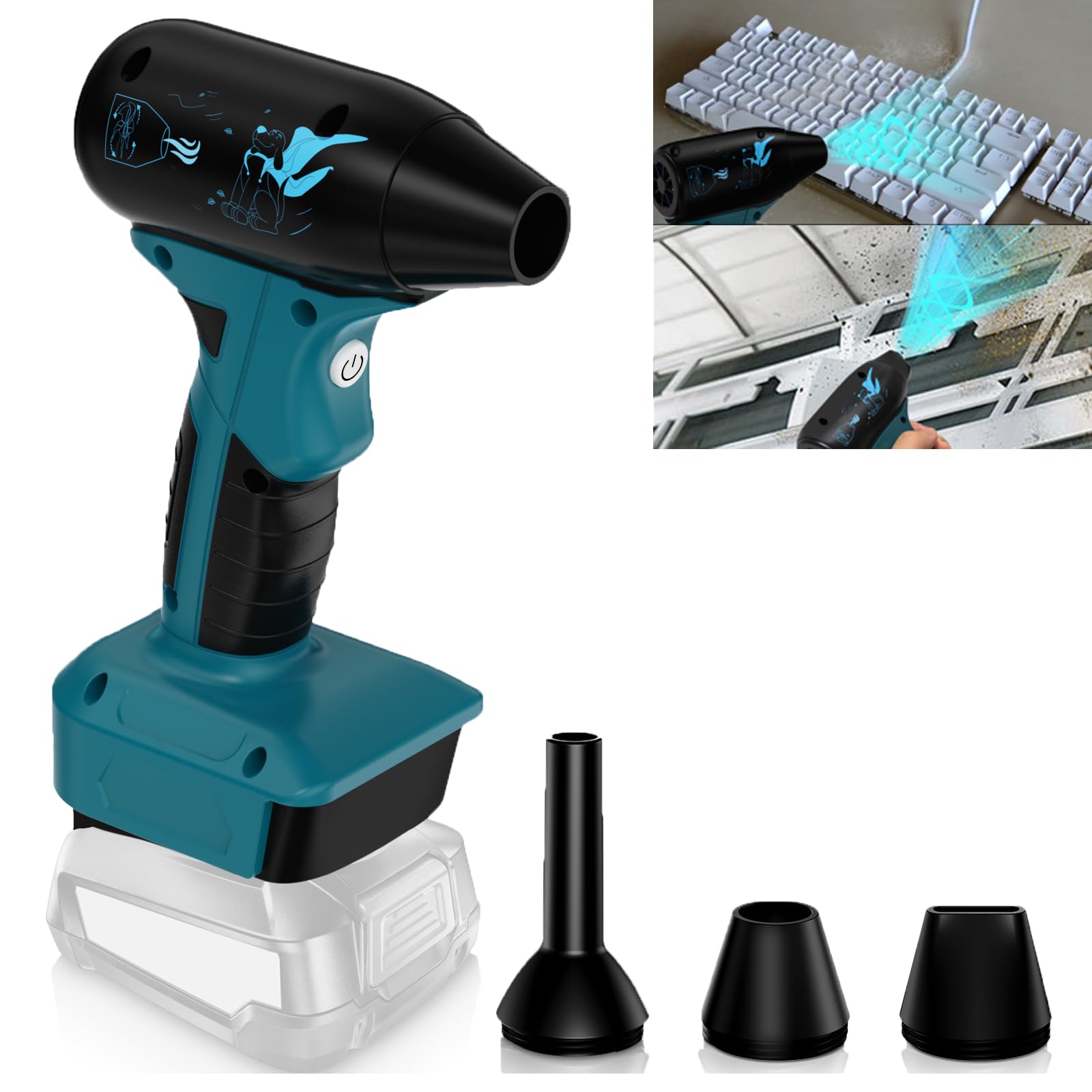 For Bosch 18V Home and Garden PBA Lithium-Ion Akuu Jet Dry Blower, 130,000 RPM Compressed Air Duster, Adjustable Air Duster, Jet Fan Mini Fan for Car, Computer, Keyboard (No Battery)