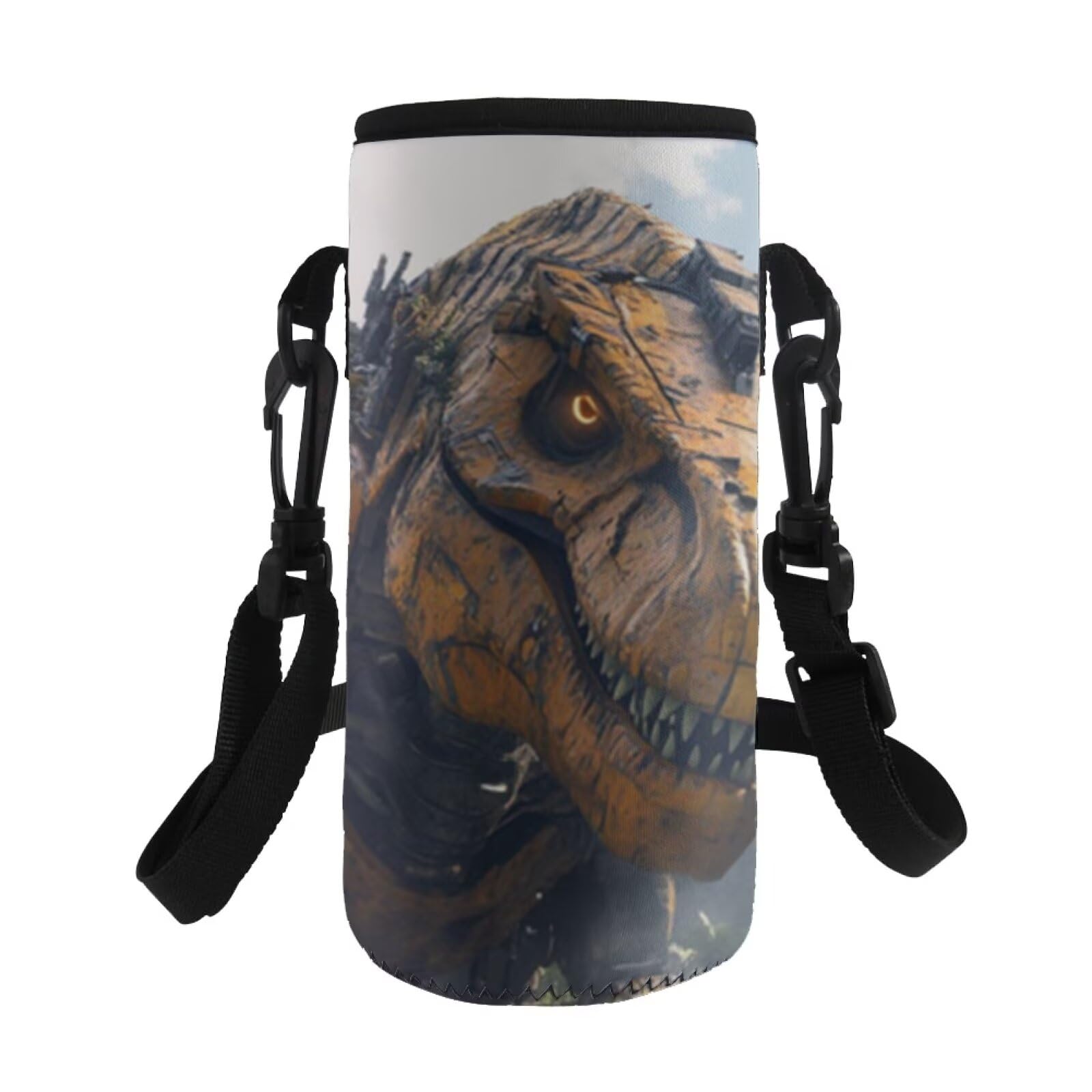 COEQINE Kids Water Bottle Holder With Strap,Tyrannosaurus Print Neoprene Portable Insulated Bottle Sling Holder Bag for Stainless Steel and Plastic Bottles for Primary School — image 1