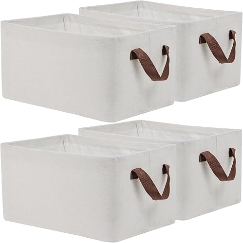 4 cestas de organización de lino, cesta de almacenamiento de tela plegable, organizadores y almacenamiento, cajas organizadoras plegables para