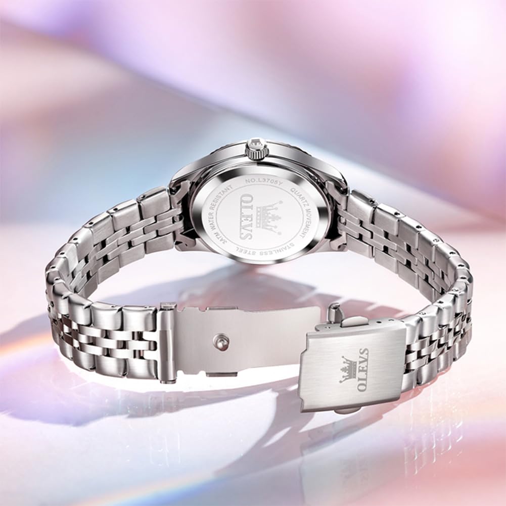 OLEVS Damenuhr Elegante Wasserdicht Klassische Frauen Uhr mit Quarzwerk, Modisches Design mit Datumsanzeige Leuchtzeiger Armbanduhr Damen Exquisites Design für Damen Schlicht Armbanduhren