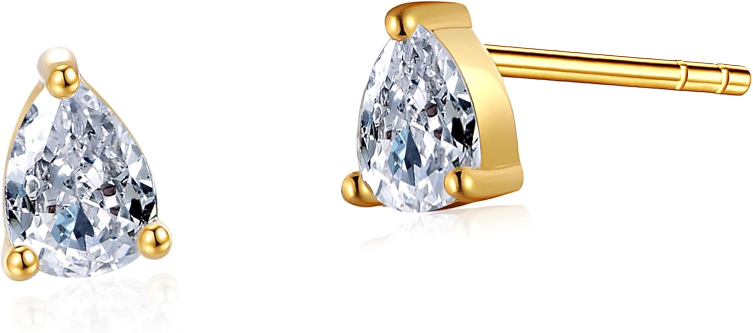 Vintage Pear Cut Stud CZ Earrings | Cubic Zirconia Solitaire Studs