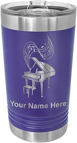 LaserGram Vaso de pinta aislado al vacío de 16 onzas, piano de cola, grabado personalizado incluido (morado oscuro)